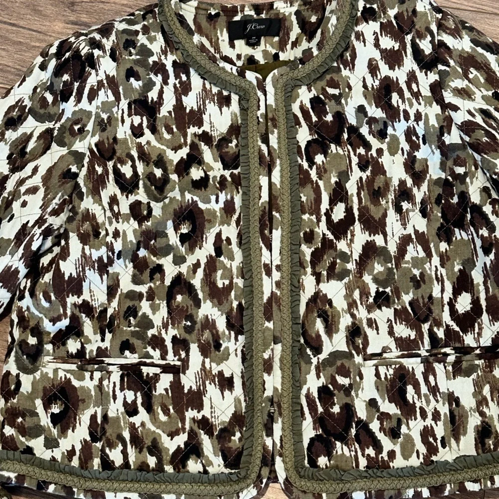 J Crew Quilted Lady Coat in Autumn Cheetah Size Medium